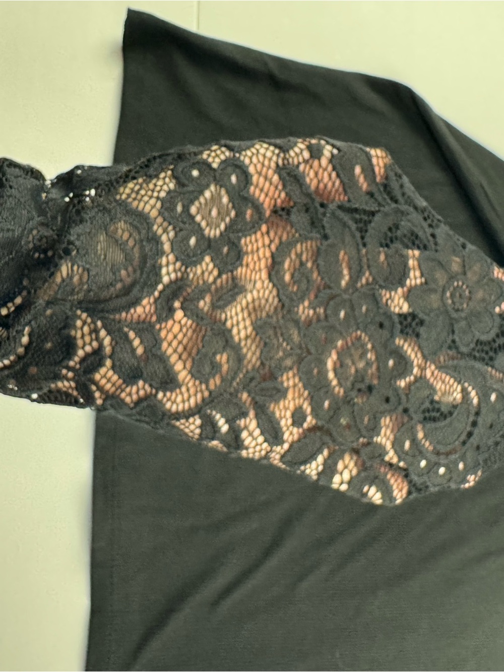 French Laundry Black Mock Neck Top with Lace Sleeves - Picture 6 of 8
